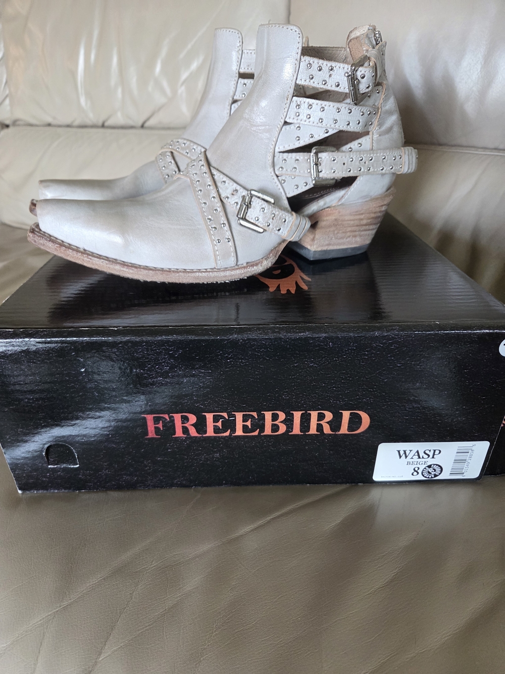 Freebird by Steven Wasp Beige Studded Leather Booties